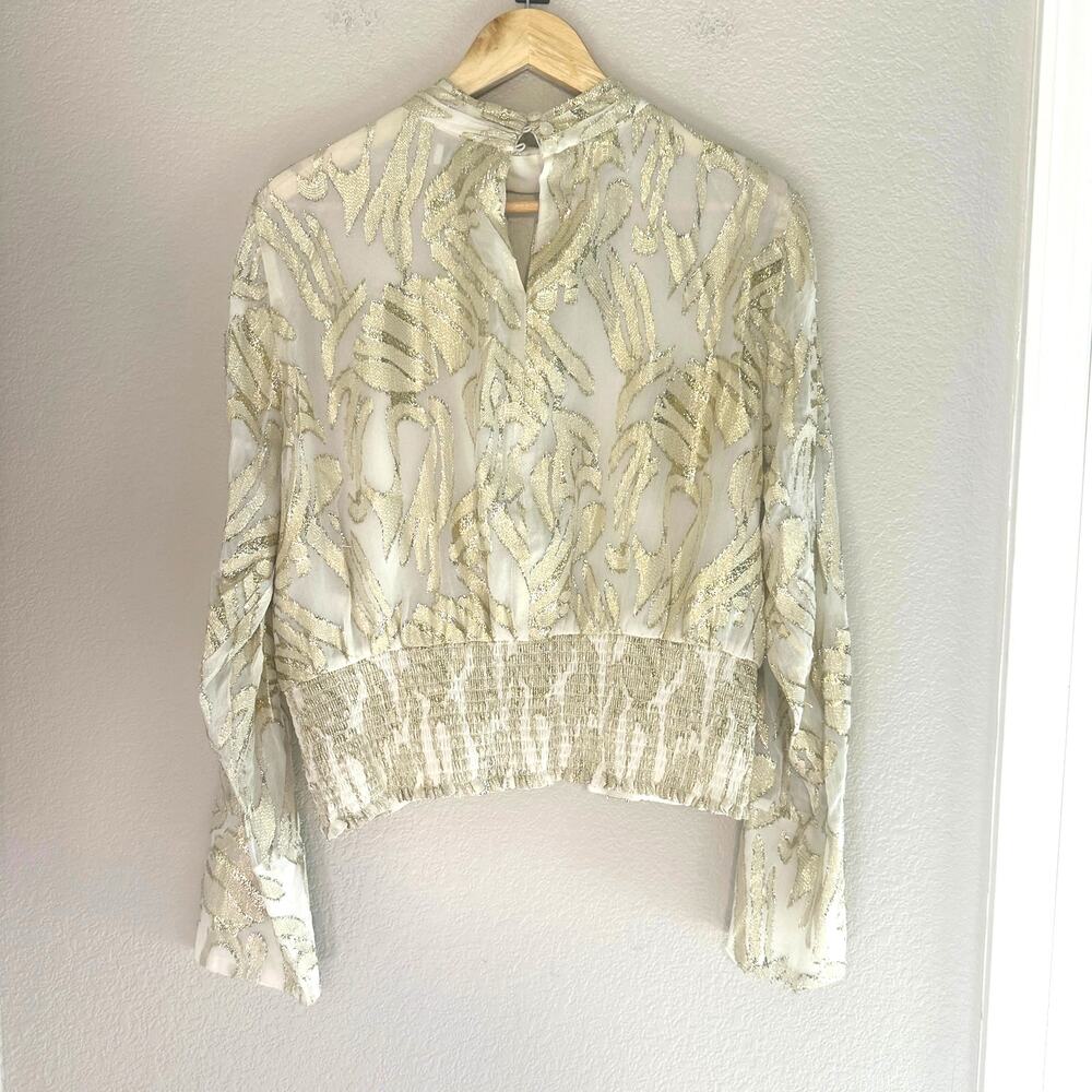 Parker the‎ Piper Gold Metallic Peplum Top, Floral, Holiday, Christmas, XL - Picture 4 of 10